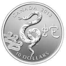 2013 Canadian $10 Year of the Snake - 1/2 oz Fine Silver Coin -