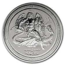 Silver Angel proof coin featuring an image of Archangel Michael slaying a dragon with Queen Elizabeth on the other side