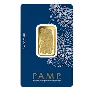 a gold bar with an image of Lady Fortuna.