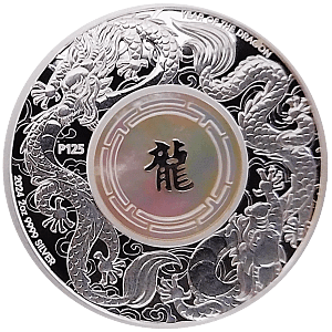 2024 Australia 2 oz Silver Double Dragon w/ Pearl