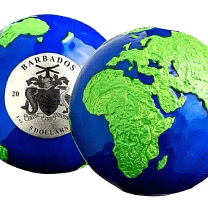 2022 Barbados Spherical Earth Green Planet 3 oz Silver Coin